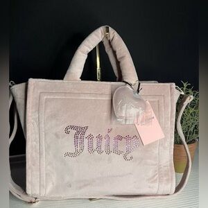 Juicy Couture Dusty Blush Velour Big Spender Tote Crossbody Bag NWT